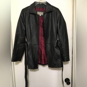 Croft & Barrow Black Leather Jacket with Red Lining